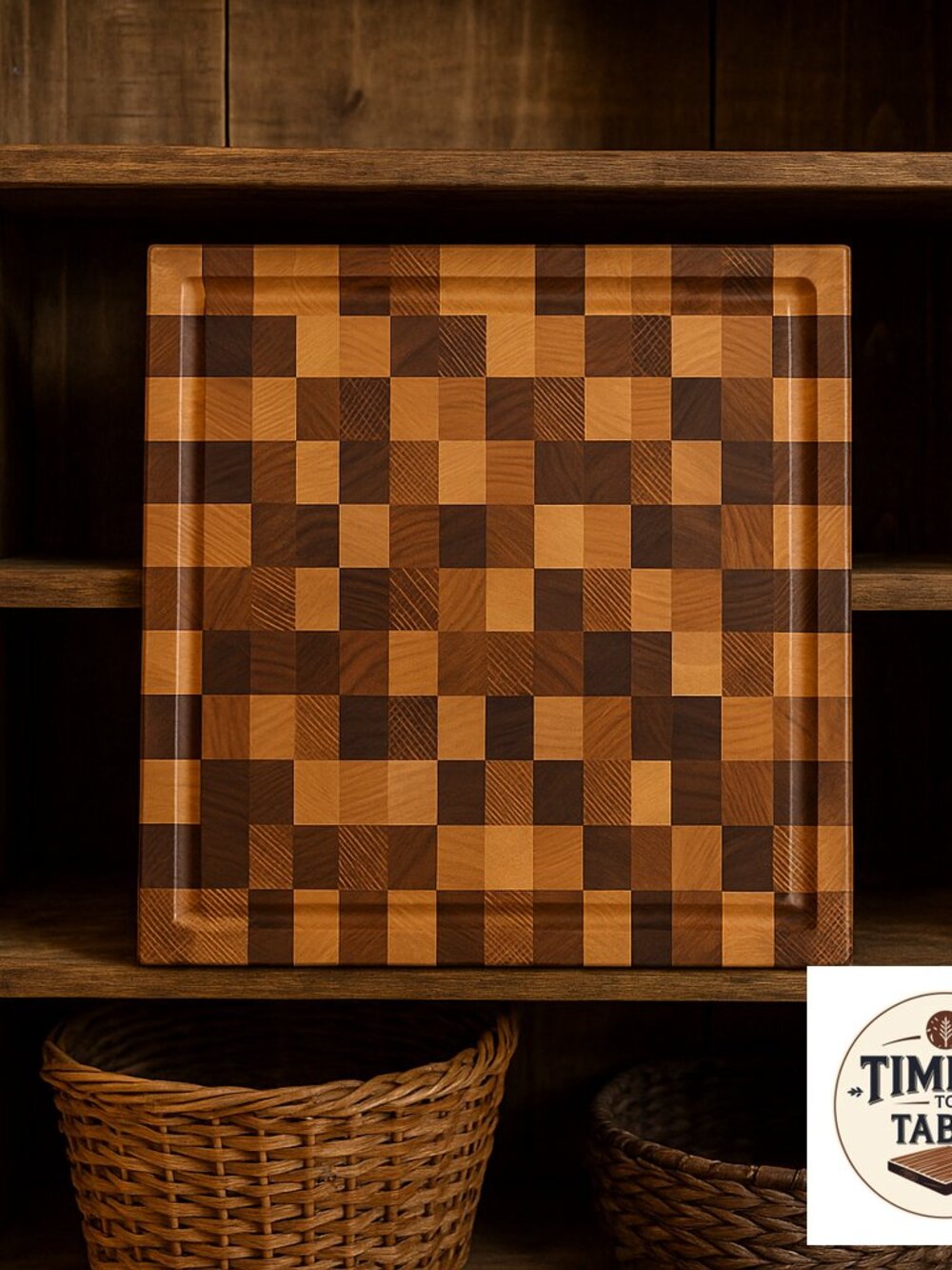 07.42 End Grain Cutting Board – Maple, Walnut, Oak & Cherry | 12.25” Square